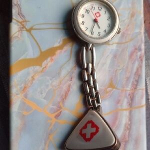 Silver Nurse Fob Watch with Red Cross